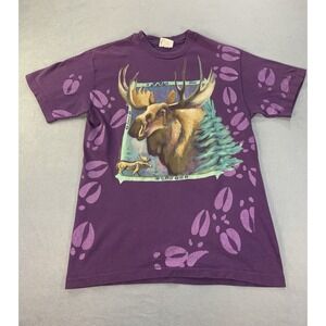 Vintage 1993 Harlequin Moose AOP Animal Print T-shirt Sz Small 90's